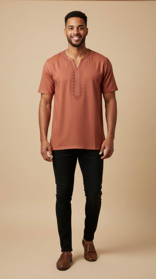 Beldi-Shirt Modell Marrakech moderner orientalischer Look kombiniert Gandoura und T-Shirt Stile