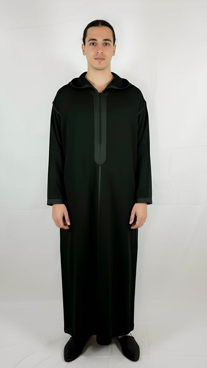 Djellaba Tannengrün Premium elegant hooded garment made from finest fabrics