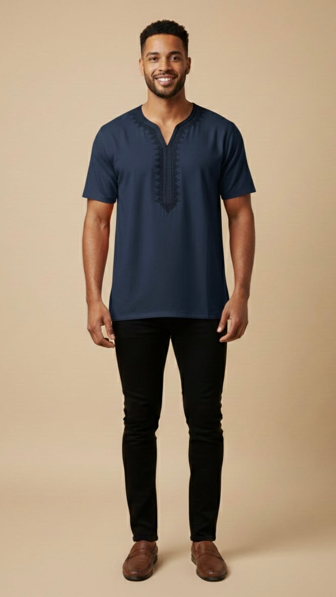 Modern Beldi-Shirt Modell Chefchaouen blending Gandoura and T-Shirt styles with an oriental look